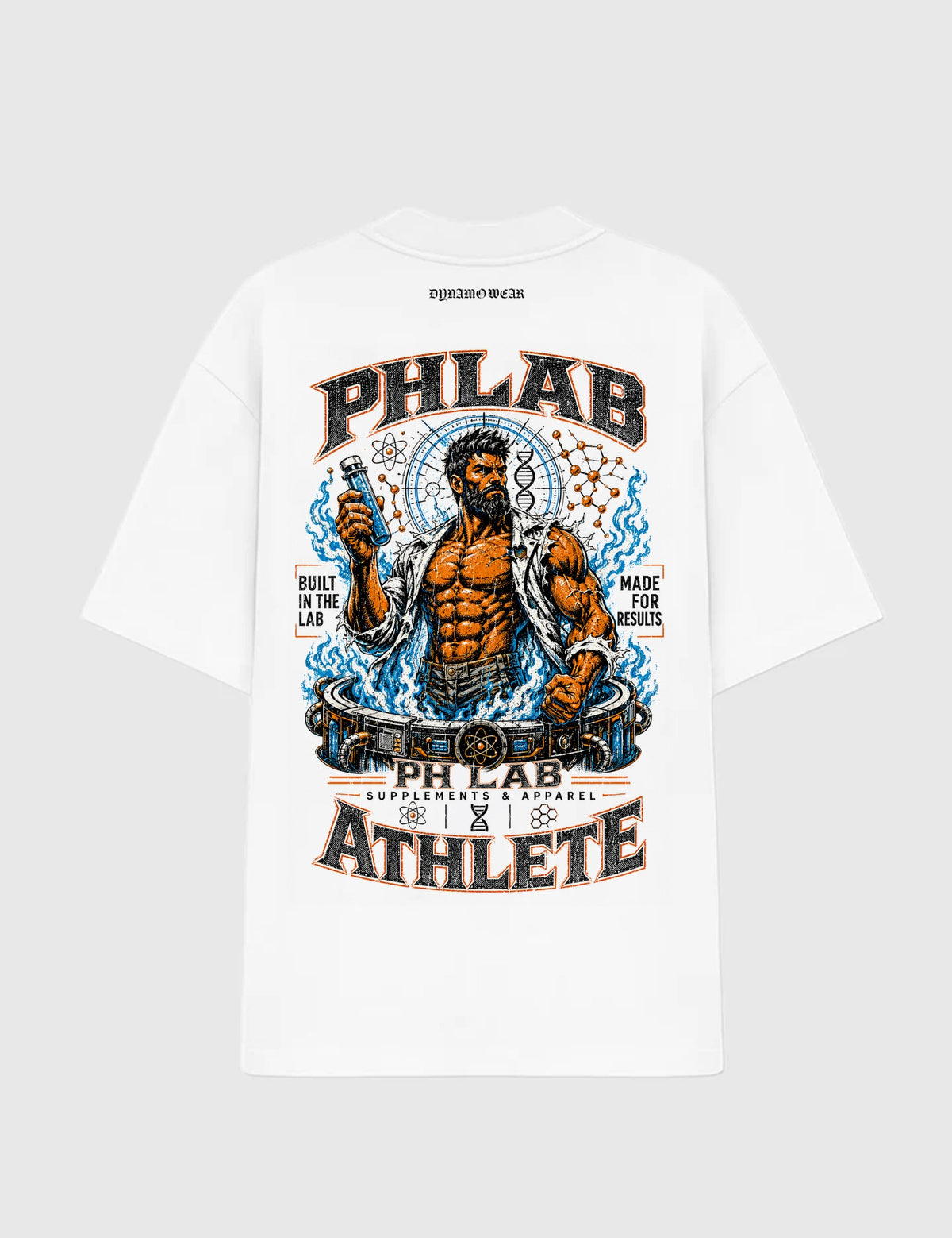 Back of white Oversized Tee - Athlete Formula featuring PH LAB athlete artwork