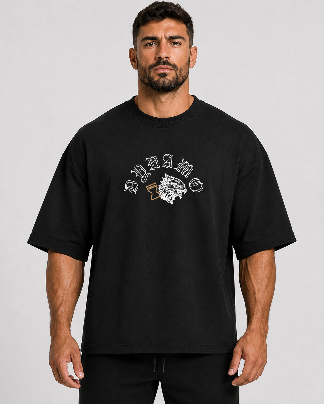 Oversized Tee Sand Demon front view on model