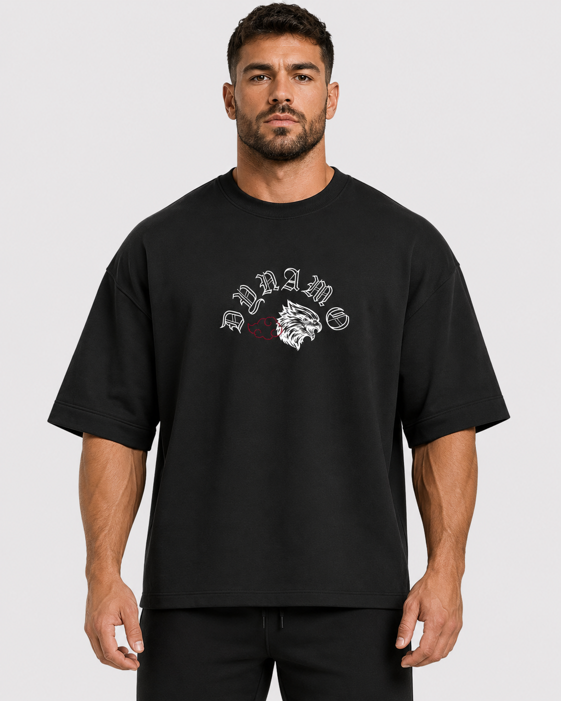 Six Paths Reign oversized tee front view on model