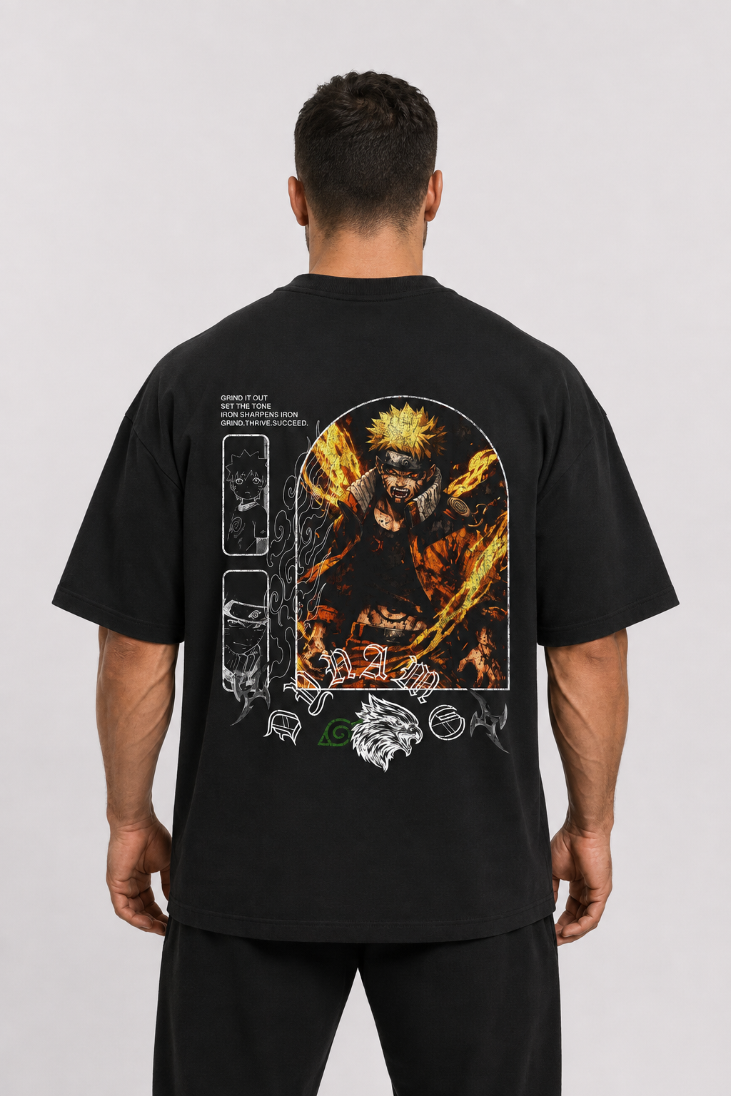 Will of Fire oversized tee back view on model