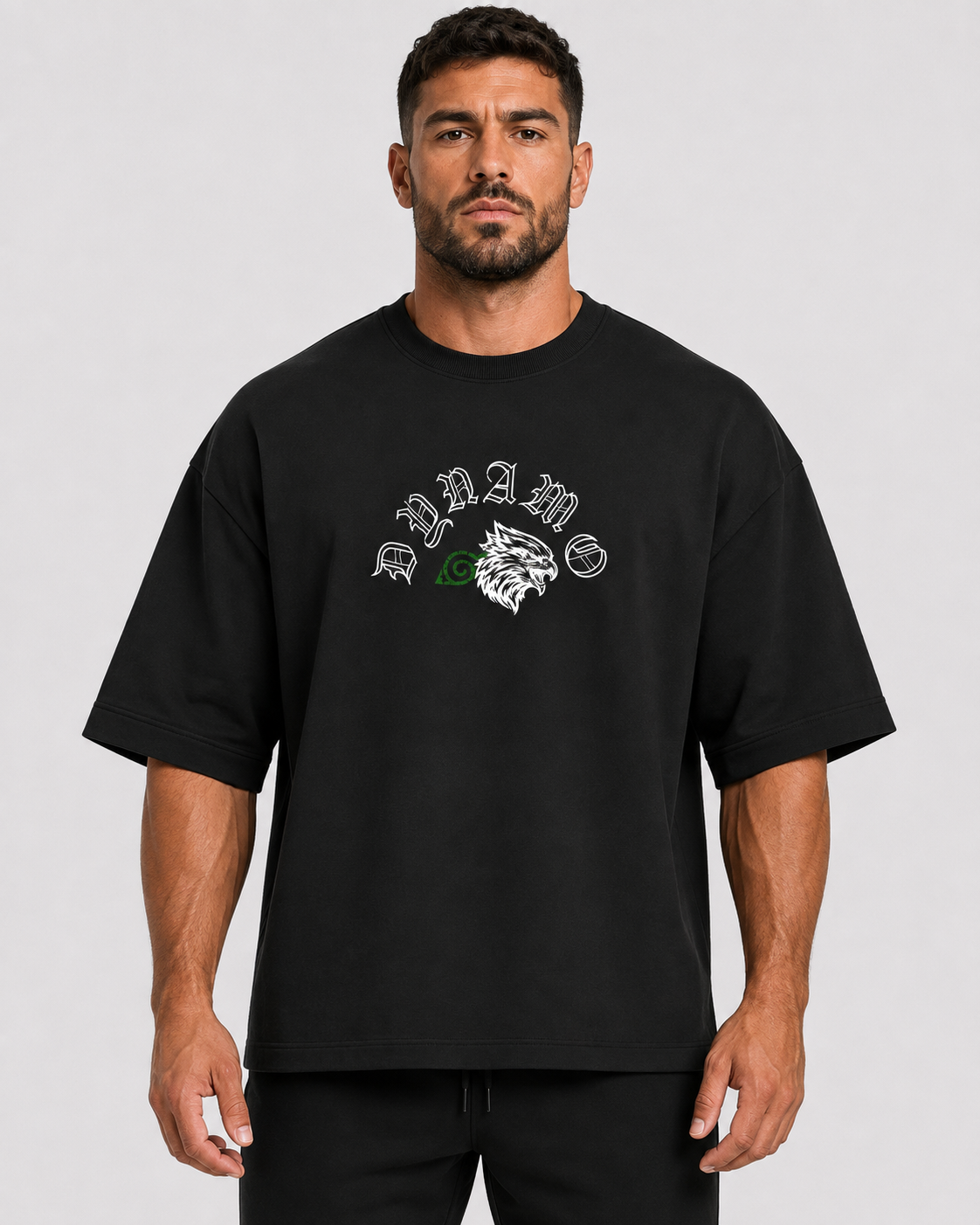 Will of Fire oversized tee front view on model