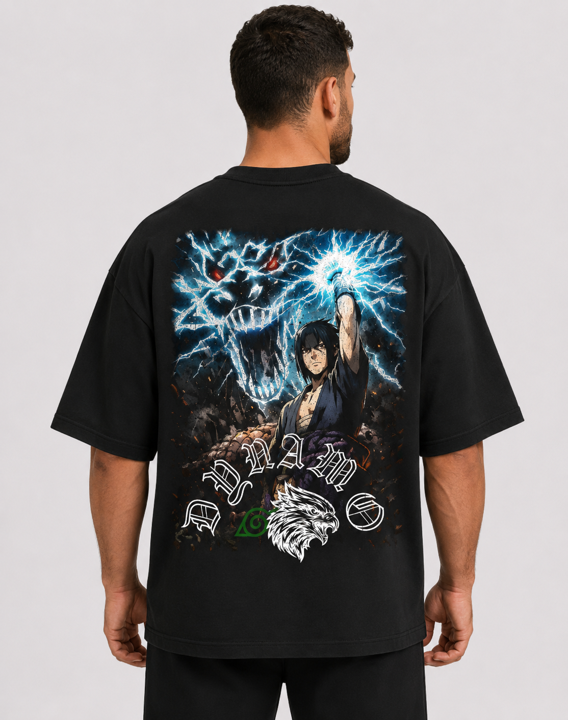 Oversized Tee Stormbound Avenger back artwork on model