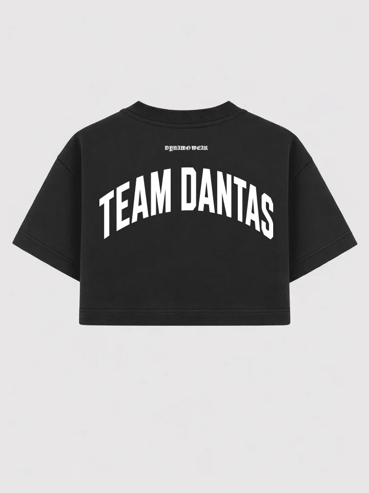 Back of Women’s Cropped Tee – Team Dantas Black with large white Team Dantas lettering